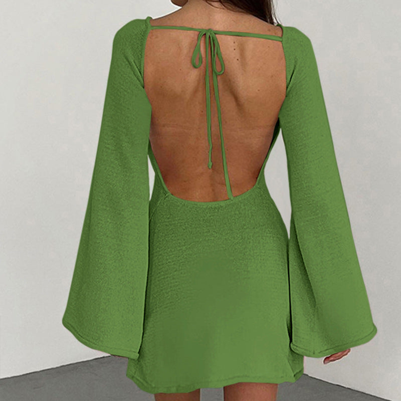 Damen Luftiges Strickkleid mit weiten Ärmeln und elegantem Rundhals Drune