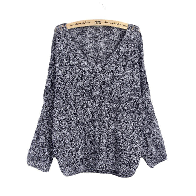 Damen lässiger Strickpullover mit V-Ausschnitt und luftiger Lochstruktur Drune