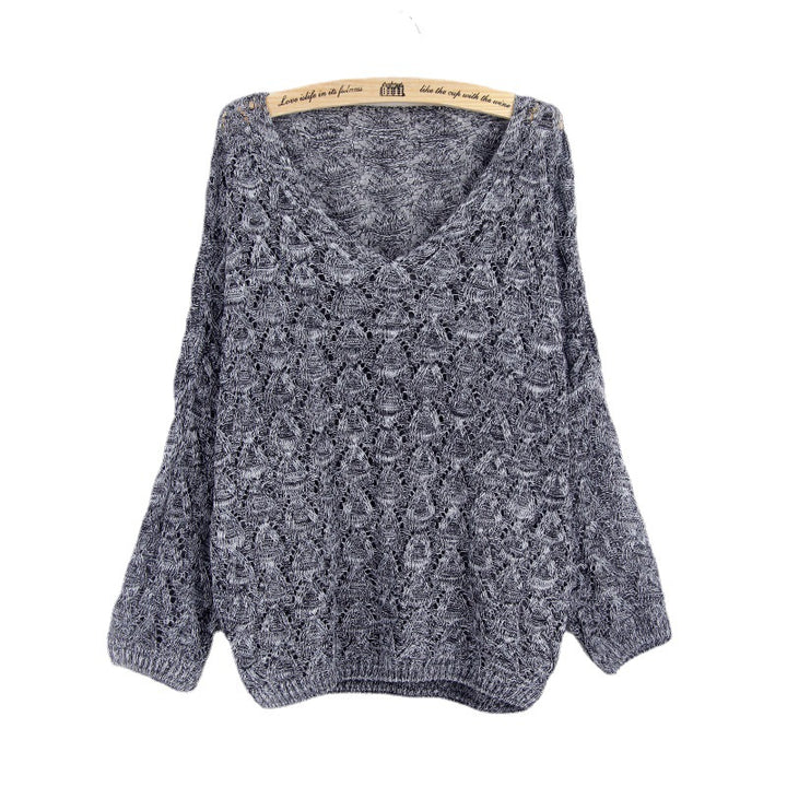 Damen lässiger Strickpullover mit V-Ausschnitt und luftiger Lochstruktur Drune