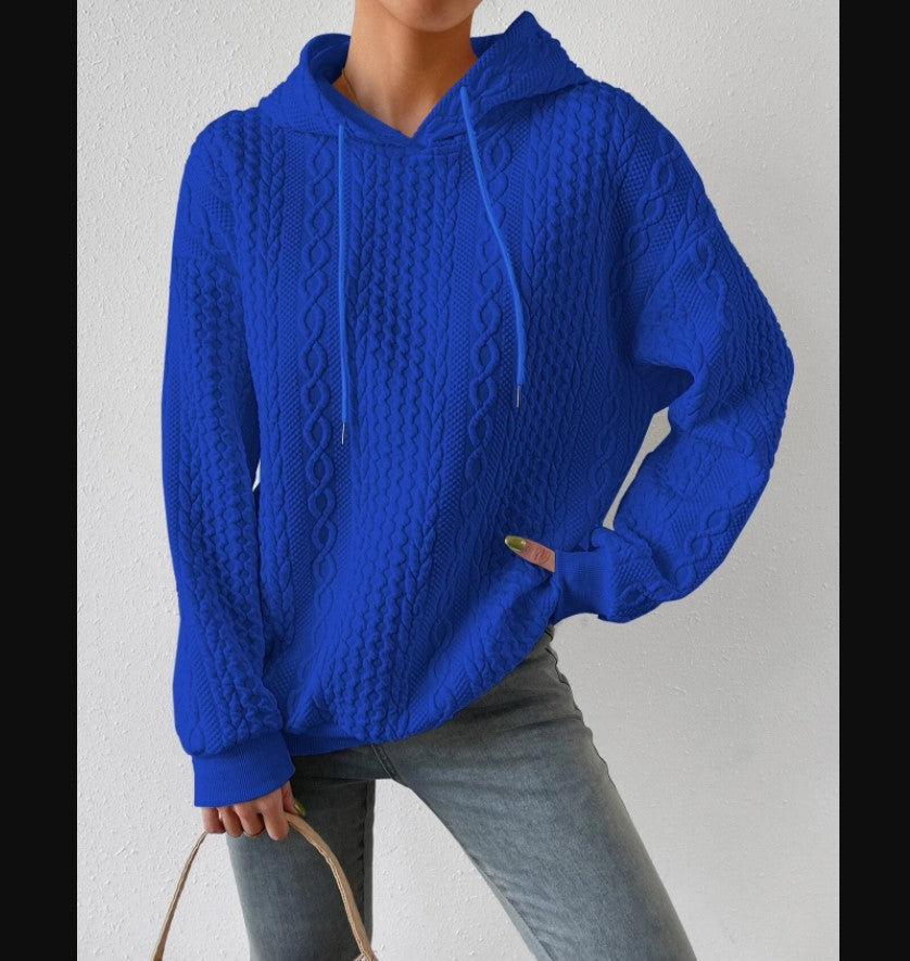 Damen Oversized Pullover mit strukturiertem Waffelmuster und Kapuze Drune