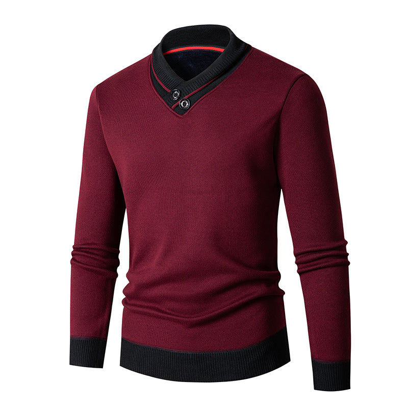 Herren eleganter V-Ausschnitt Pullover mit modischem Kragen Drune