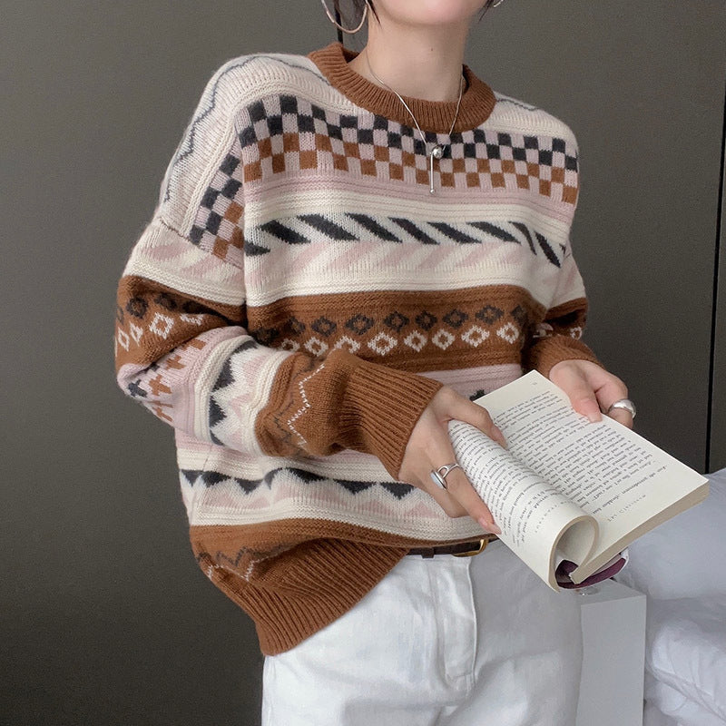 Damen gemütlicher Strickpullover im kreativen Musterdesign Drune