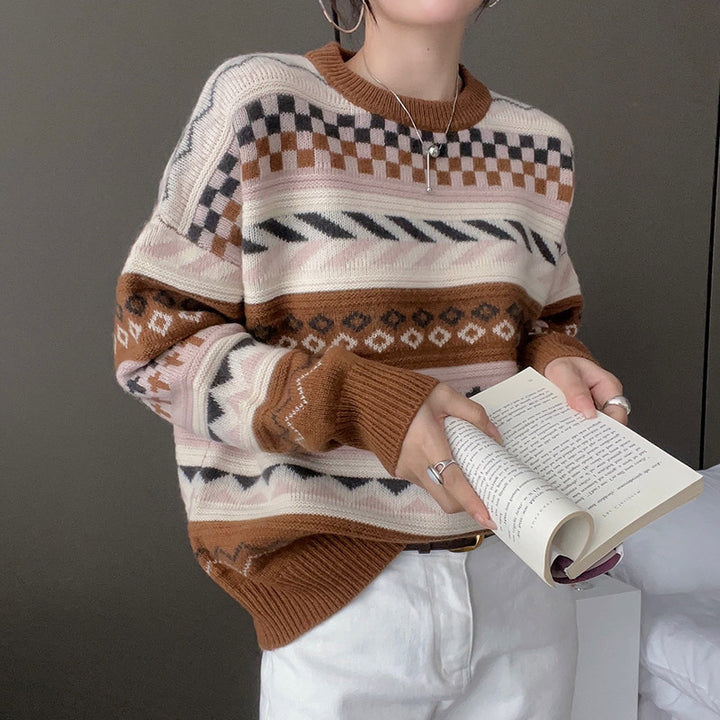 Damen gemütlicher Strickpullover im kreativen Musterdesign Drune