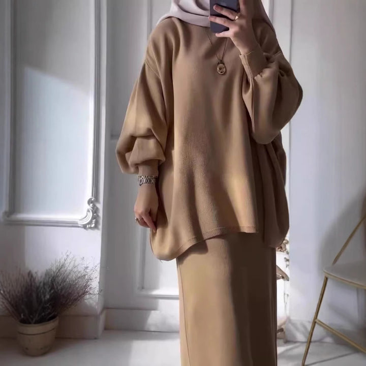 Damen elegantes Two-Piece Set mit asymmetrischem Schnitt und voluminösen Ärmeln Drune