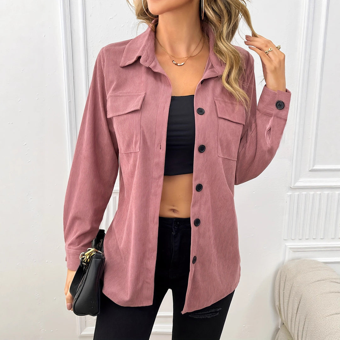 Damen lässige Cordjacke mit praktischen Taschen und Knopfverschluss Drune