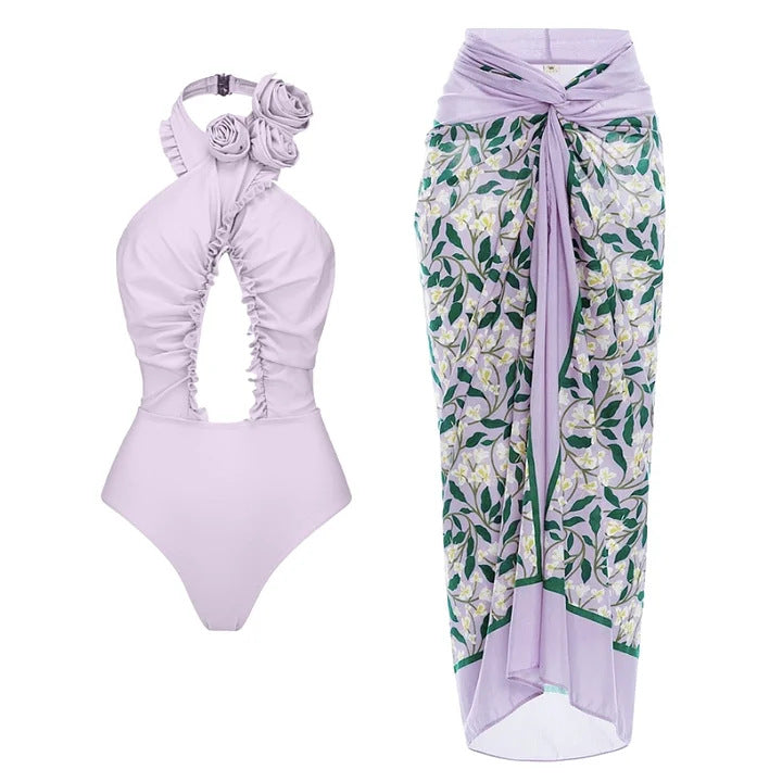 Damen Hochwertiger einteiliger Badeanzug mit außergewöhnlichem Schnitt und floralen Details Drune