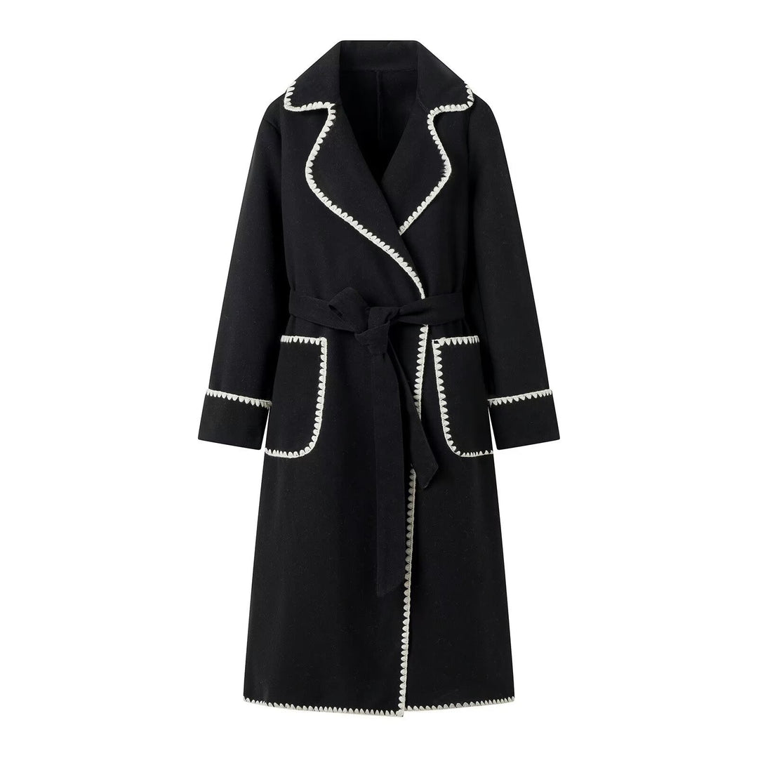 Damen eleganter Trenchcoat mit kontrastierender Bordüre und Taillengürtel Drune