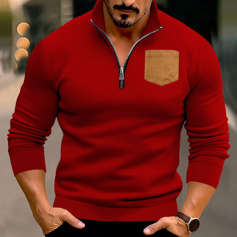 Herren modischer Pullover mit halbem Reißverschluss und kontrastierender Brusttasche Drune