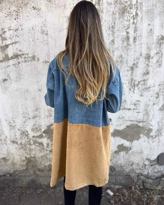 Drune | Denim Patchwork mittellanger Mantel