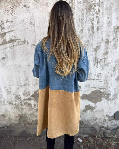 Drune | Denim Patchwork mittellanger Mantel