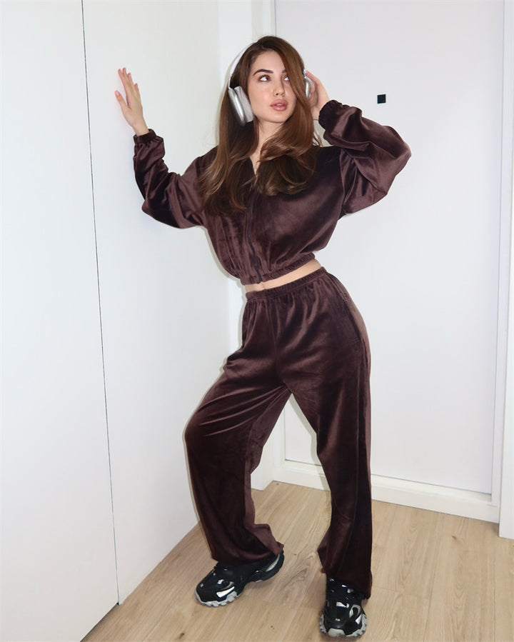 Damen lässiges Jumpsuit-Set mit kurzem Kragen und elastischem Bund Drune