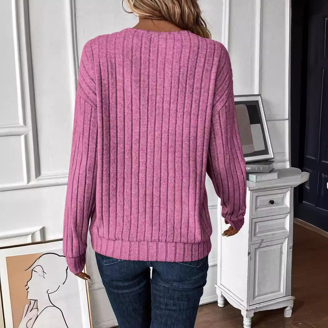 Damen V-Ausschnitt Pullover mit Rippenstruktur Drune