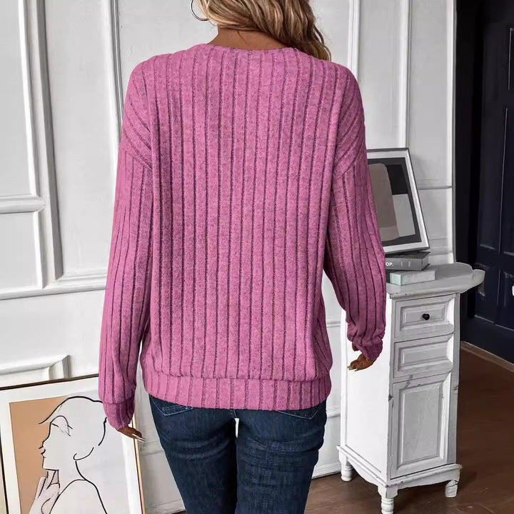 Damen V-Ausschnitt Pullover mit Rippenstruktur Drune