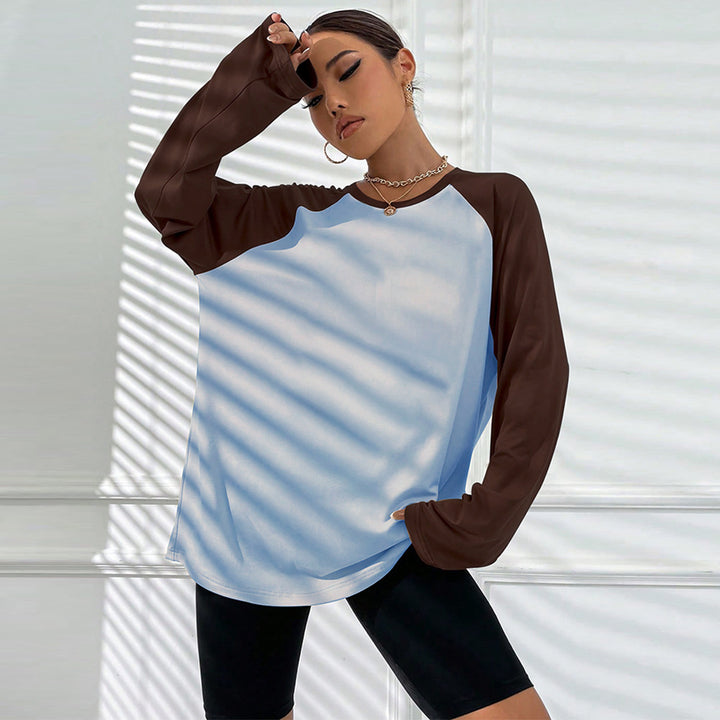 Damen Langarm-T-Shirt mit sportlichem Raglan-Schnitt und modischem Farbblock-Design Drune
