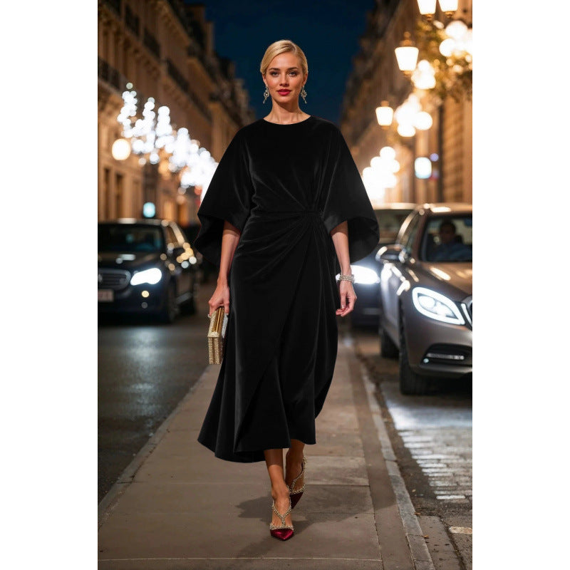 Damen Abendkleid im eleganten Samt-Design mit voluminösen Ärmeln und taillierter Silhouette Drune