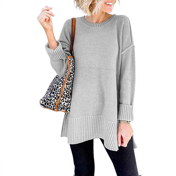 Damen lässiger Pullover mit asymmetrischem Saum und strukturiertem Rippdesign Drune