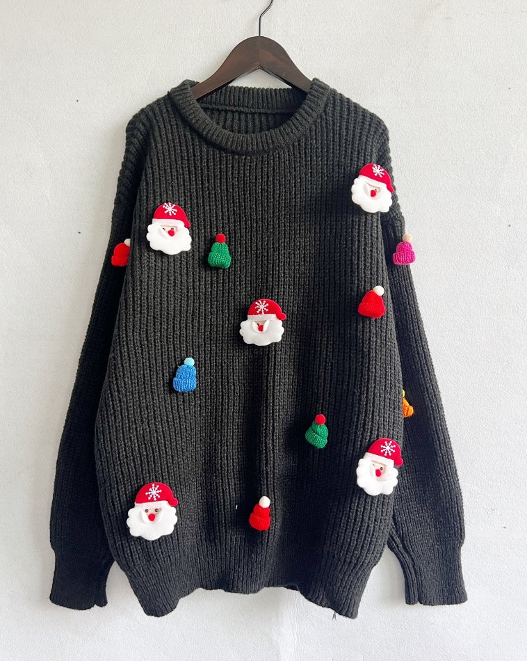 Damen Weihnachts-Pullover mit festlichem Santa-Motiv und strukturierter Strickqualität Drune