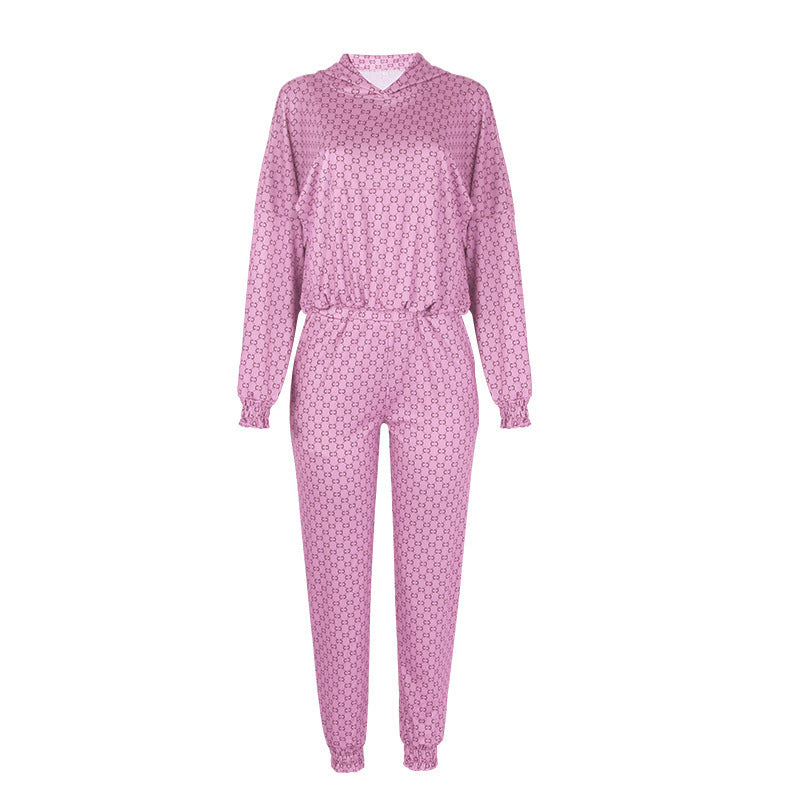 Damen bequemes Lounge-Set mit Kapuze und elastischer Hose Drune