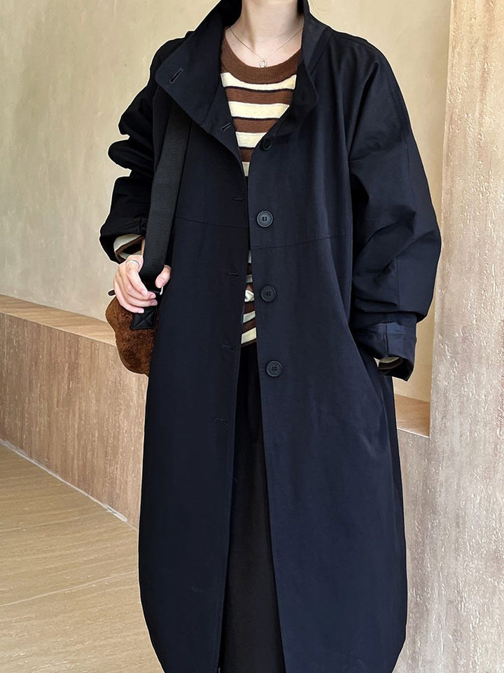 Drune | langer Trenchcoat - Minimalistisch & Entspanntes Fit - Offenes Vorderdesign - Herbst & Winter Oberbekleidung