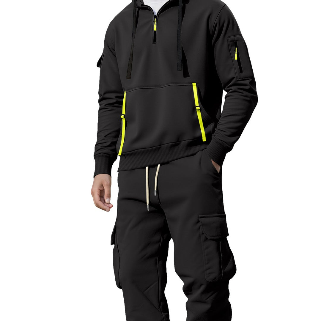 Herren nan lässiger Halbzip Hoodie mit Kängurutasche und Cargo Jogginghose mit Reißverschlussdetails Drune