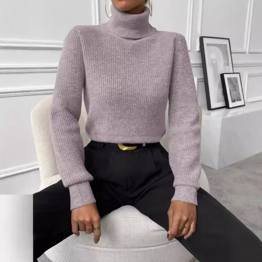 Damen Rippstrickpullover mit hohem Kragen und lässiger Passform Drune