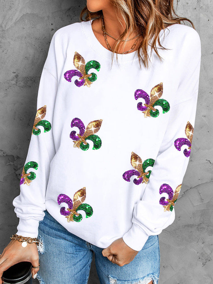 Drune | Sweatshirt - Lockere Passform - Pailletten-Detail - Baumwollmischung - Langarm-Pullover