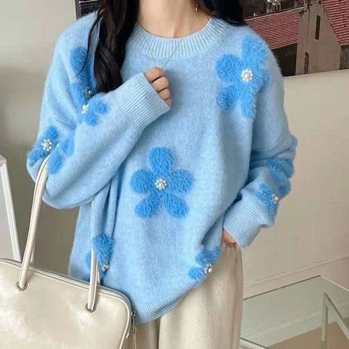 Damen kuscheliger Strickpullover mit Perlenakzenten Drune