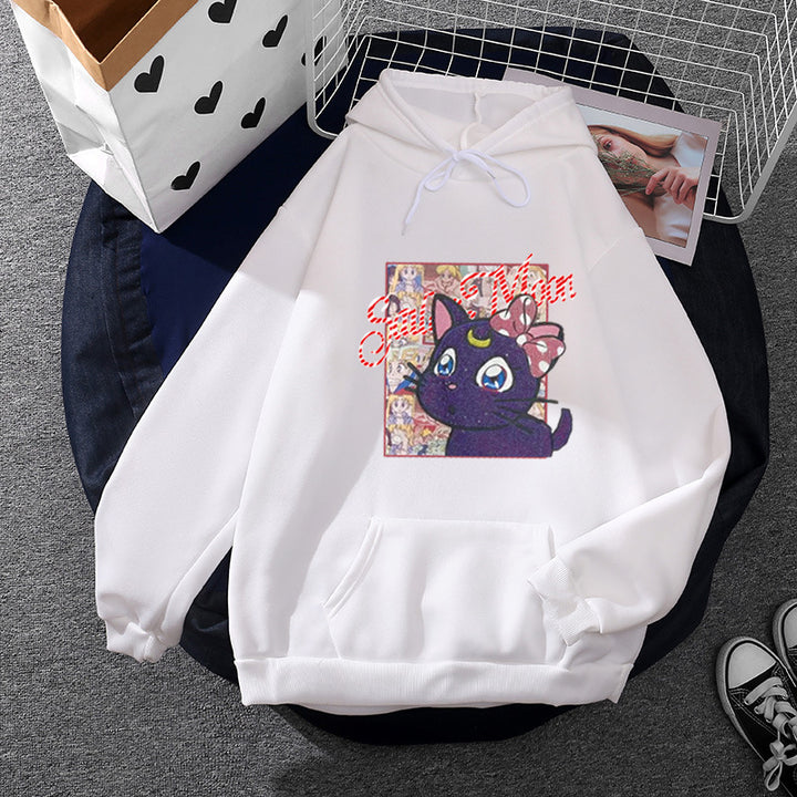 Damen Kapuzenpullover mit kreativem Katzenmotiv Drune