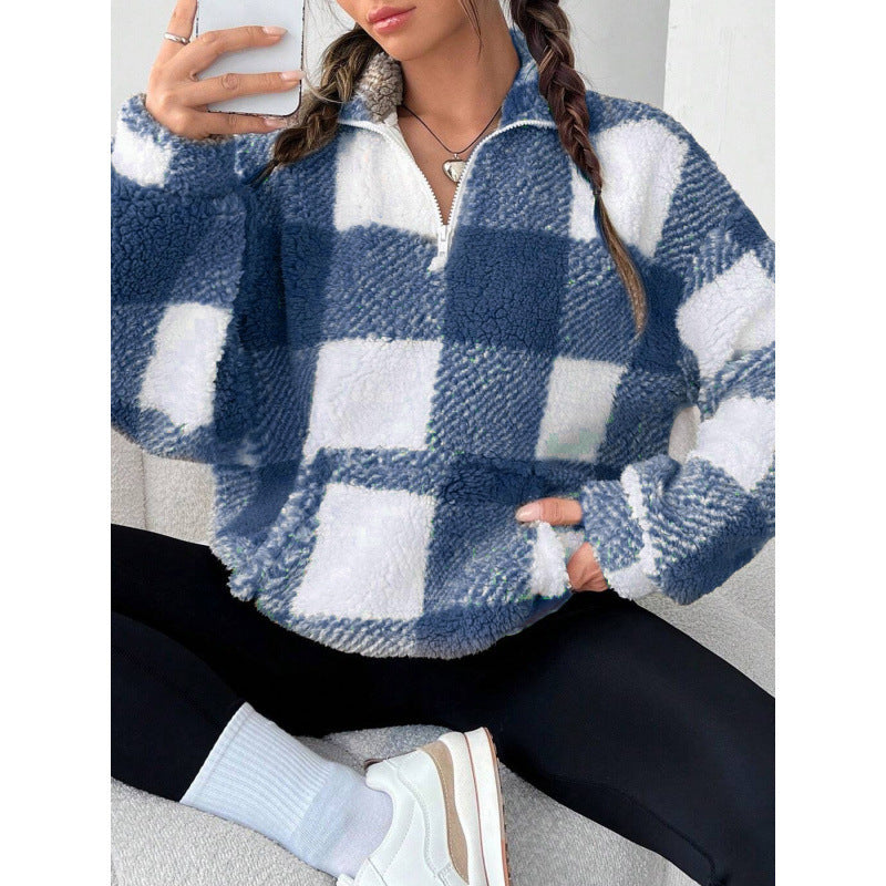 Damen kuscheliger Fleece-Pullover mit hohem Kragen Drune