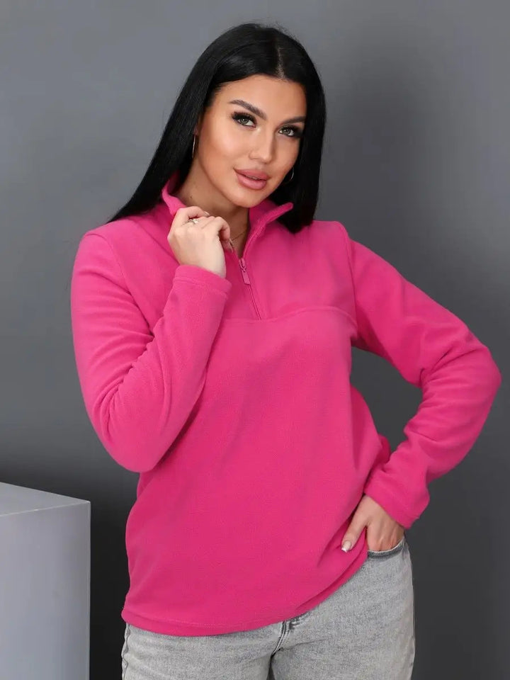 Damen Fleece-Pullover mit Stehkragen und halbem Reißverschluss Drune