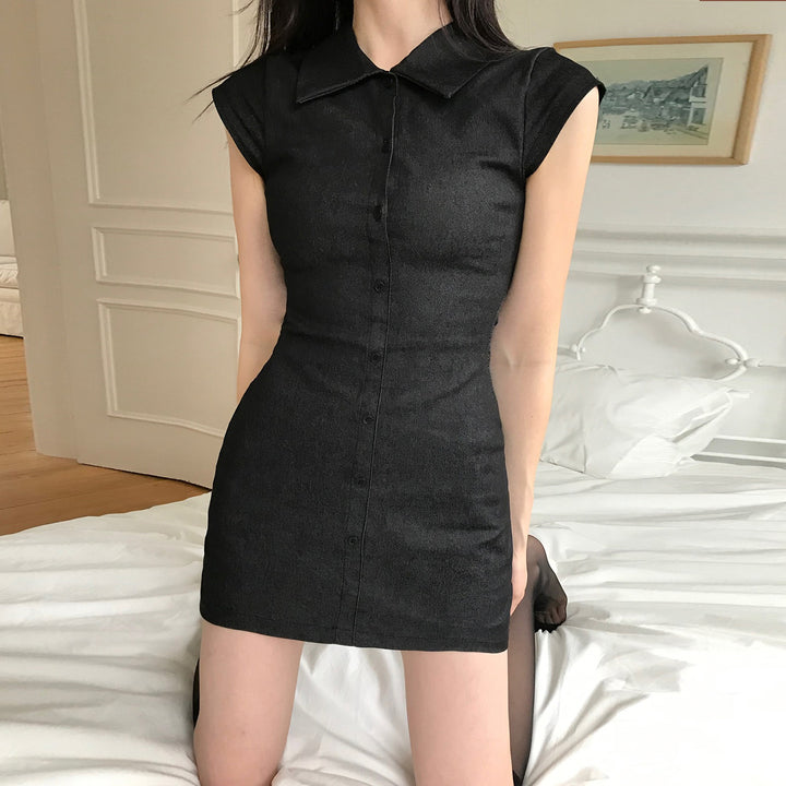 Damen Figurbetontes Hemdkleid mit kurzen Ärmeln und klassischem Kragen Drune
