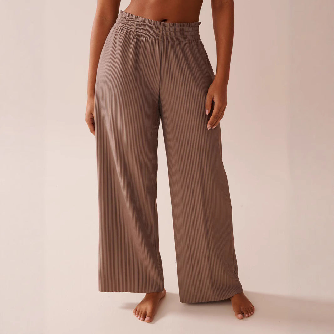 Damen Legere Plisseehose mit elastischem Bund und seitlichen Taschen Drune