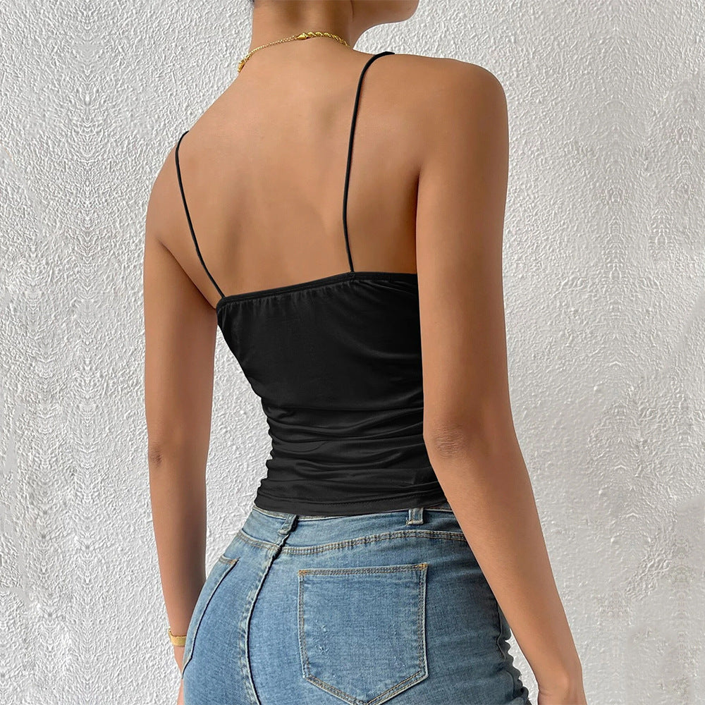 Damen figurbetontes Top mit V-Ausschnitt und Raffung Drune