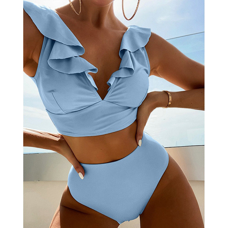 Damen Bikiniset mit voluminösen Rüschendetails und hoch geschnittenem Slip Drune