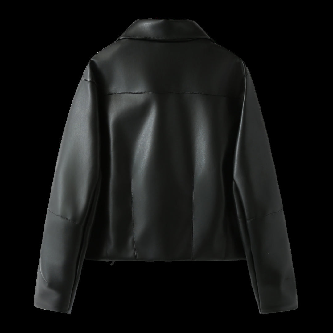 Damen elegante Kunstlederjacke mit moderner Silhouette und praktischen Taschen Drune