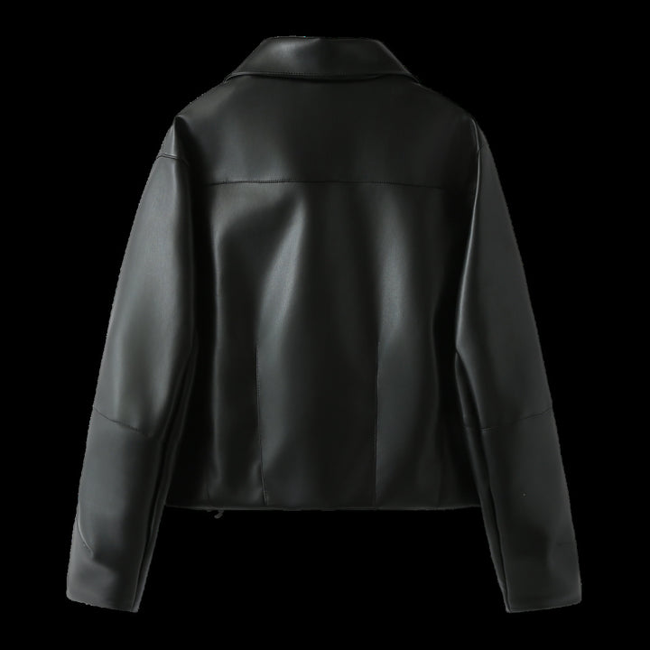 Damen elegante Kunstlederjacke mit moderner Silhouette und praktischen Taschen Drune