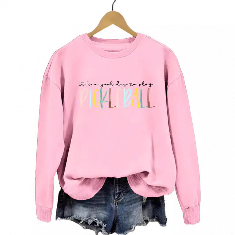 Damen lässiger Sweatshirt mit buntem Pickleball-Druck Drune