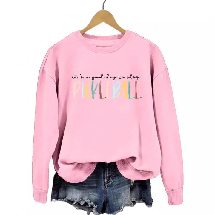 Damen lässiger Sweatshirt mit buntem Pickleball-Druck Drune