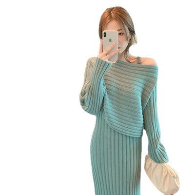 Damen legerer Strickpullover mit asymmetrischem Ausschnitt und Rippstruktur Drune