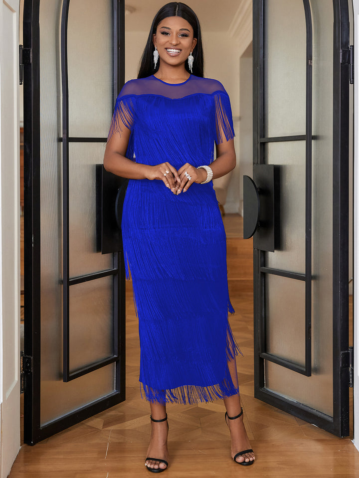 Damen elegantes Fransen Abendkleid Drune