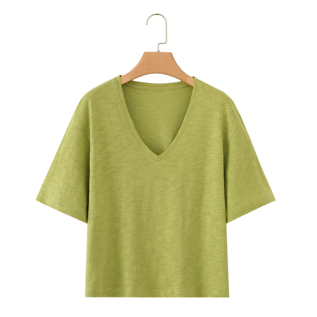 Damen lässiges T-Shirt mit V-Ausschnitt und luftiger Passform Drune
