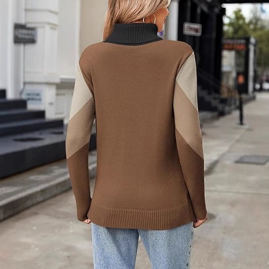 Damen Modischer Strickpullover mit hohem Kragen und geometrischem Design Drune