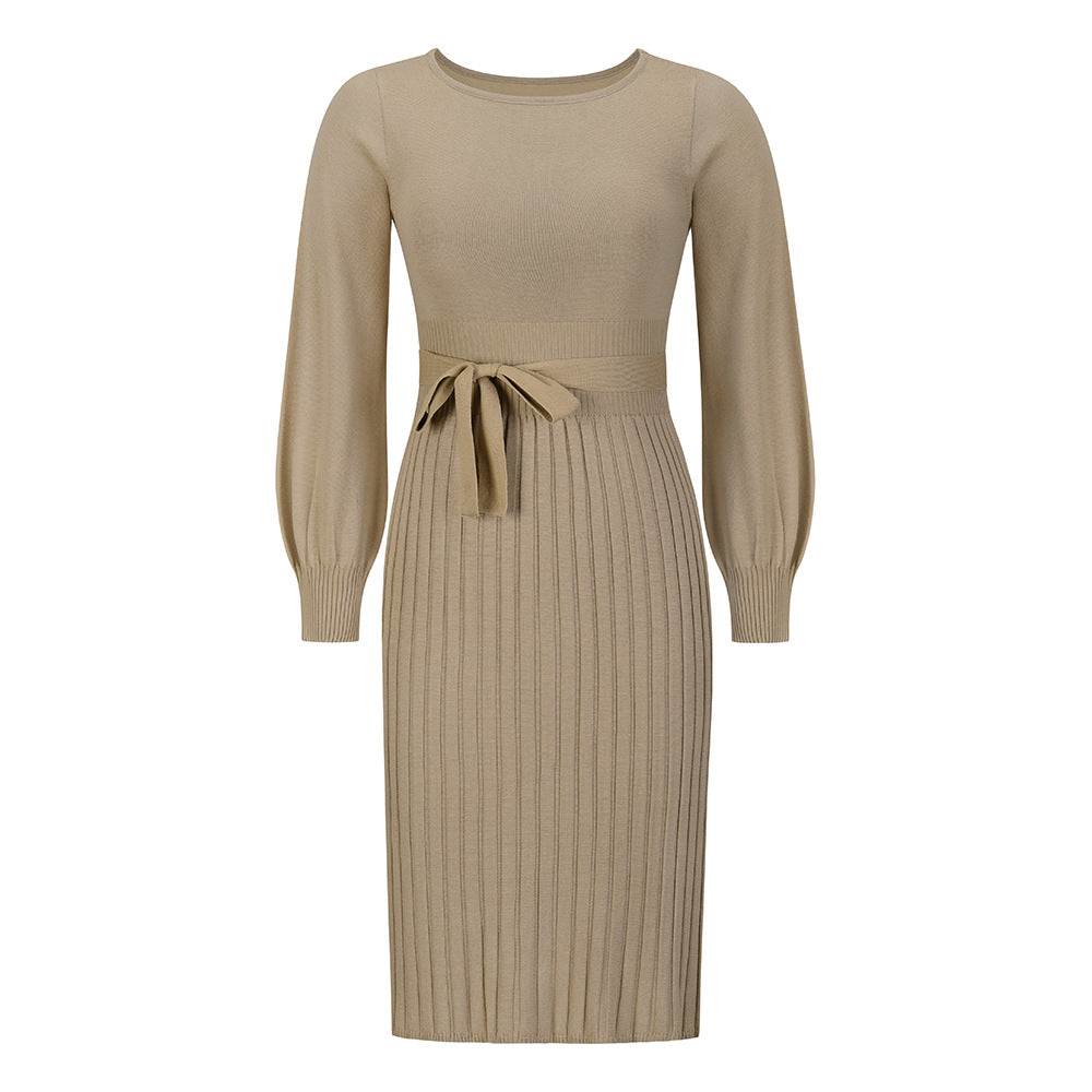 Damen Strickkleid mit taillierbarem Gürtel und langen Ärmeln Drune