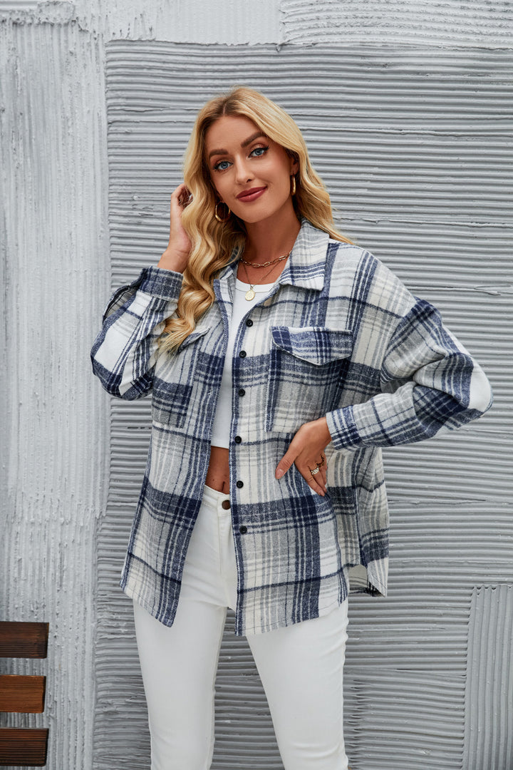 Damen lässige Flanell-Hemdjacke mit Karomuster Drune