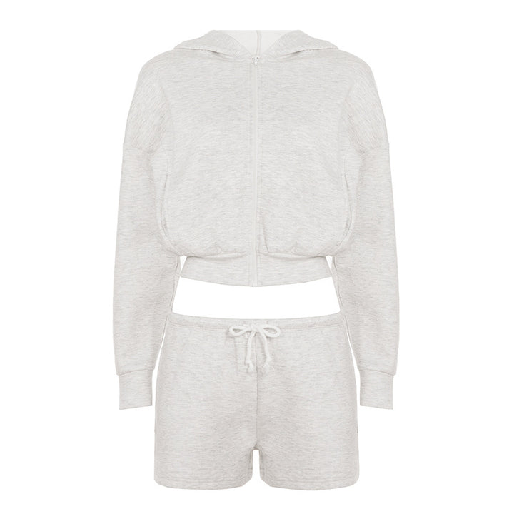 Damen nan kurzes Kapuzen-Hoodie und Drawstring-Shorts Lounge-Set mit durchgehendem Reißverschluss und taillenhohem Bindebund Drune