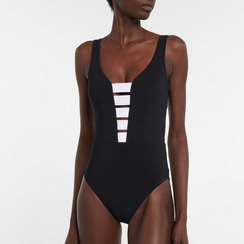 Damen eleganter Einteiler mit raffiniertem Transparentstreifen und voluminösem Maxi-Rock Drune