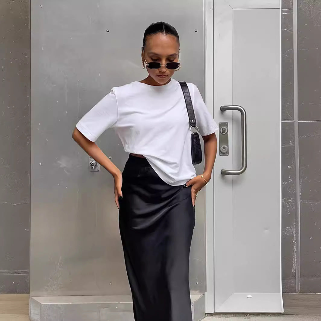 Damen Langes Satin-Rock mit hohem Schlitz Drune