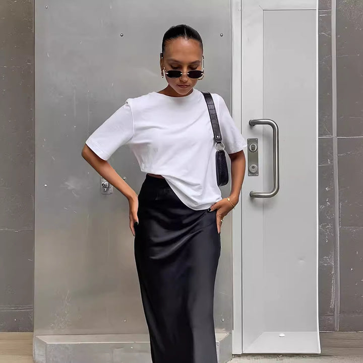 Damen Langes Satin-Rock mit hohem Schlitz Drune