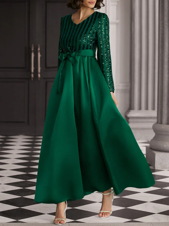 Damen Glamouröses Maxikleid mit Paillettenakzenten und schimmerndem Rock Drune