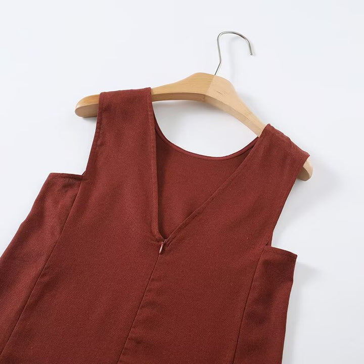 Damen Maxikleid mit elegantem V-Ausschnitt und fließendem Stoff Drune